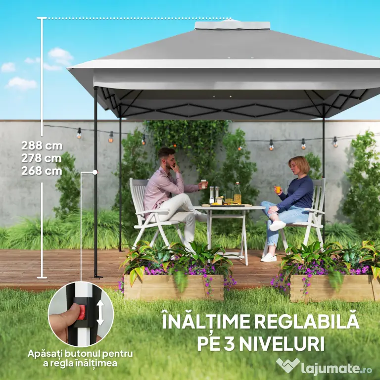 Outsunny Foișor Pliabil cu Plasă de Țânțari, Baldachin Dublu, Înălțime Reglabilă și Geantă, 330x330x288 cm, Bej