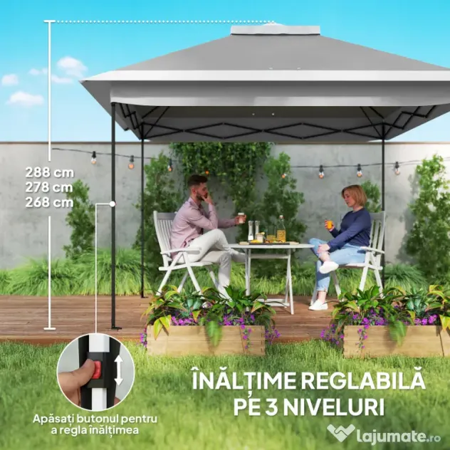 Outsunny Foișor Pliabil cu Plasă de Țânțari, Baldachin Dublu, Înălțime Reglabilă și Geantă, 330x330x288 cm, Bej