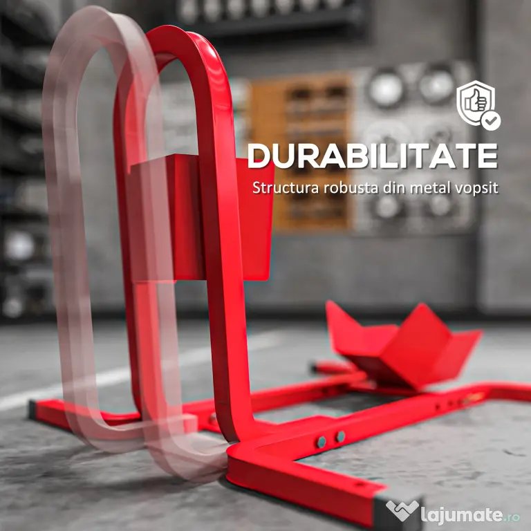 HOMCOM Suport pentru Motocicletă Reglabil pe 3 Nivele, Sistem de Blocare Roți Motocicletă în Metal cu Găuri, 60x55x43 cm, Negru
