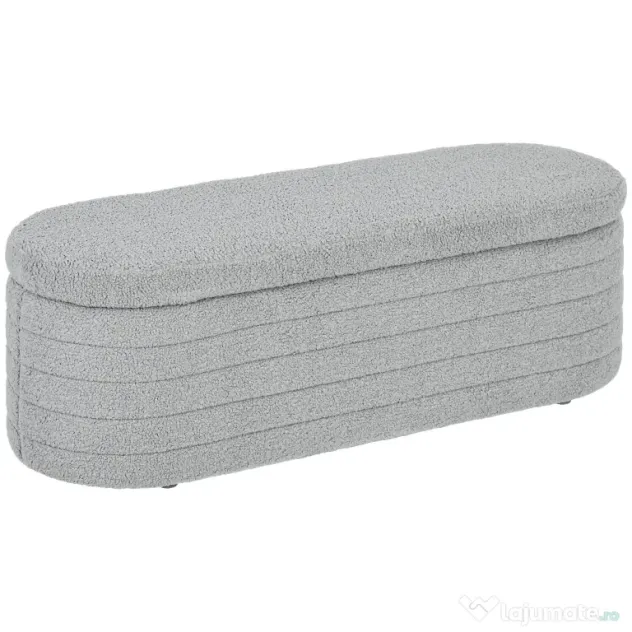 HOMCOM Banchetă Tapiţată cu Spaţiu de Depozitare și Picioare din Lemn de Eucalipt, 116x41x40.5 cm, Gri Deschis