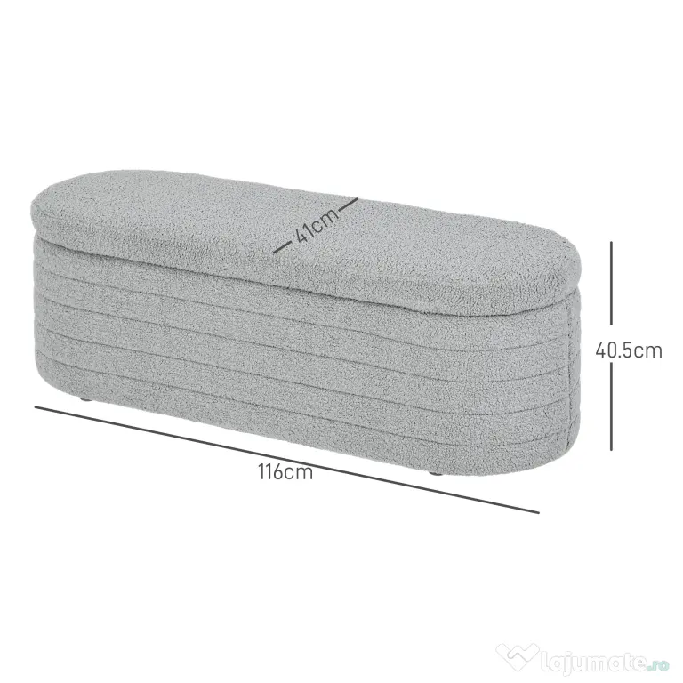 HOMCOM Banchetă Tapiţată cu Spaţiu de Depozitare și Picioare din Lemn de Eucalipt, 116x41x40.5 cm, Gri Deschis
