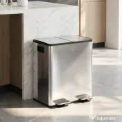 HOMCOM Coș de Gunoi cu 2 Compartimente de 20L cu Închidere Silențioasă, din Oțel Inoxidabil și PP, 45.8x36x51.6 cm 