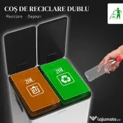HOMCOM Coș de Gunoi cu 2 Compartimente de 20L cu Închidere Silențioasă, din Oțel Inoxidabil și PP, 45.8x36x51.6 cm 