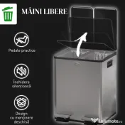 HOMCOM Coș de Gunoi cu 2 Compartimente de 20L cu Închidere Silențioasă, din Oțel Inoxidabil și PP, 45.8x36x51.6 cm 