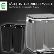 HOMCOM Coș de Gunoi cu 2 Compartimente de 20L cu Închidere Silențioasă, din Oțel Inoxidabil și PP, 45.8x36x51.6 cm 