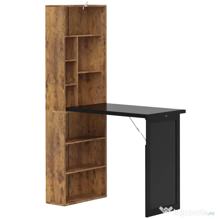 HOMCOM Birou Modern Pliabil cu Bibliotecă și Tablă, din Lemn și Metal, 98x51x153 cm, Maro Rustic