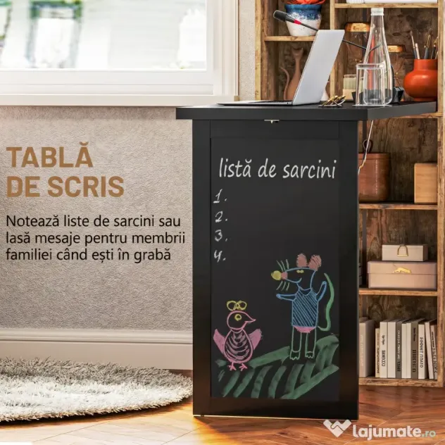 HOMCOM Birou Modern Pliabil cu Bibliotecă și Tablă, din Lemn și Metal, 98x51x153 cm, Maro Rustic