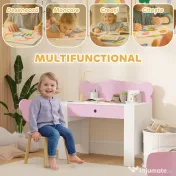 AIYAPLAY Set Birou cu Sertar și Scaun pentru Copii cu Ursuleț 3-8 Ani Roz 