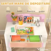 AIYAPLAY Set Birou cu Sertar și Scaun pentru Copii cu Ursuleț 3-8 Ani Roz 