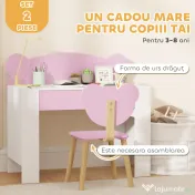 AIYAPLAY Set Birou cu Sertar și Scaun pentru Copii cu Ursuleț 3-8 Ani Roz 