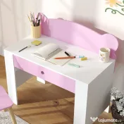 AIYAPLAY Set Birou cu Sertar și Scaun pentru Copii cu Ursuleț 3-8 Ani Roz 