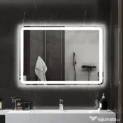HOMCOM Oglindă de Baie Touch 70x100 cm cu LED 3 Tonuri de Lumină și Antiaburire 