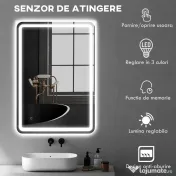 HOMCOM Oglindă de Baie Touch 70x100 cm cu LED 3 Tonuri de Lumină și Antiaburire 