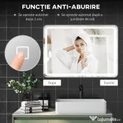 HOMCOM Oglindă de Baie Touch 70x100 cm cu LED 3 Tonuri de Lumină și Antiaburire 