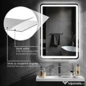 HOMCOM Oglindă de Baie Touch 70x100 cm cu LED 3 Tonuri de Lumină și Antiaburire 