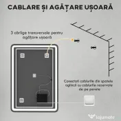 HOMCOM Oglindă de Baie Touch 70x100 cm cu LED 3 Tonuri de Lumină și Antiaburire 