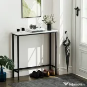 HOMCOM Masă consolă de intrare cu blat cu efect de marmură, din lemn și oțel, 75x24x76 cm, alb și negru
