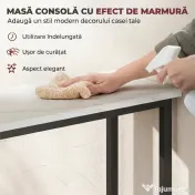 HOMCOM Masă consolă de intrare cu blat cu efect de marmură, din lemn și oțel, 75x24x76 cm, alb și negru