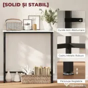 HOMCOM Masă consolă de intrare cu blat cu efect de marmură, din lemn și oțel, 75x24x76 cm, alb și negru