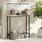 HOMCOM Masă consolă de intrare cu blat cu efect de marmură, din lemn și oțel, 75x24x76 cm, alb și negru