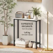 HOMCOM Masă consolă de intrare cu blat cu efect de marmură, din lemn și oțel, 75x24x76 cm, alb și negru