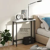 HOMCOM Masă consolă de intrare cu blat cu efect de marmură, din lemn și oțel, 75x24x76 cm, alb și negru