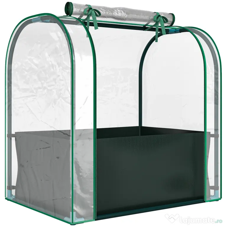Outsunny Mini Sera de Grădină cu Sac de Plantare, Sera pentru Grădină cu Ușă Rulantă, Structură din Oțel, Acoperire din Plastic, pentru Legume, Flori, Plante, Verde Închis
