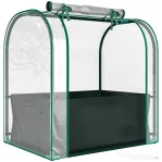 Outsunny Mini Sera de Grădină cu Sac de Plantare, Sera pentru Grădină cu Ușă Rulantă, Structură din Oțel, Acoperire din Plastic, pentru Legume, Flori, Plante, Verde Închis