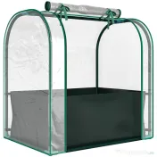 Outsunny Mini Sera de Grădină cu Sac de Plantare, Sera pentru Grădină cu Ușă Rulantă, Structură din Oțel, Acoperire din Plastic, pentru Legume, Flori, Plante, Verde Închis