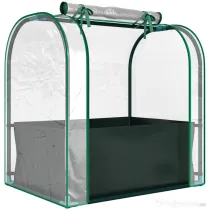 Outsunny Mini Sera de Grădină cu Sac de Plantare, Sera pentru Grădină cu Ușă Rulantă, Structură din Oțel, Acoperire din Plastic, pentru Legume, Flori, Plante, Verde Închis