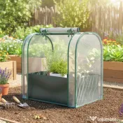 Outsunny Mini Sera de Grădină cu Sac de Plantare, Sera pentru Grădină cu Ușă Rulantă, Structură din Oțel, Acoperire din Plastic, pentru Legume, Flori, Plante, Verde Închis