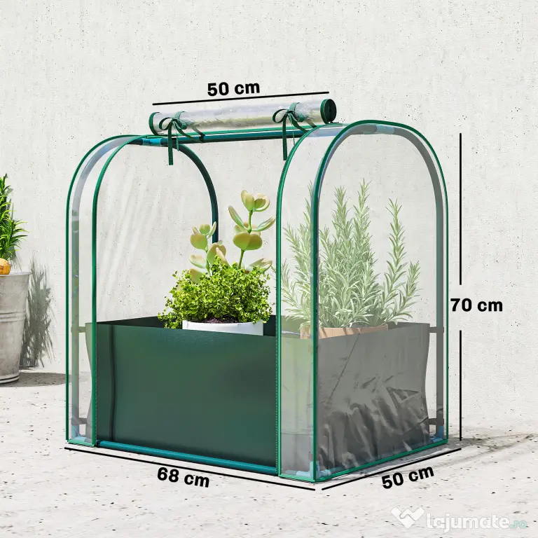 Outsunny Mini Sera de Grădină cu Sac de Plantare, Sera pentru Grădină cu Ușă Rulantă, Structură din Oțel, Acoperire din Plastic, pentru Legume, Flori, Plante, Verde Închis
