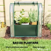 Outsunny Mini Sera de Grădină cu Sac de Plantare, Sera pentru Grădină cu Ușă Rulantă, Structură din Oțel, Acoperire din Plastic, pentru Legume, Flori, Plante, Verde Închis