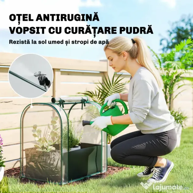 Outsunny Mini Sera de Grădină cu Sac de Plantare, Sera pentru Grădină cu Ușă Rulantă, Structură din Oțel, Acoperire din Plastic, pentru Legume, Flori, Plante, Verde Închis