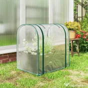 Outsunny Mini Sera de Grădină cu Sac de Plantare, Sera pentru Grădină cu Ușă Rulantă, Structură din Oțel, Acoperire din Plastic, pentru Legume, Flori, Plante, Verde Închis