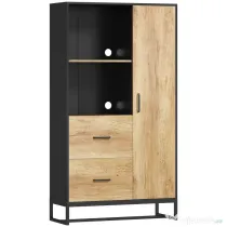 HOMCOM Bufet Modern de Bucătărie cu 2 Sertare, 2 Rafturi și un Dulap, 88x35x160 cm, Lemn și Negru