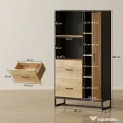 HOMCOM Bufet Modern de Bucătărie cu 2 Sertare, 2 Rafturi și un Dulap, 88x35x160 cm, Lemn și Negru 