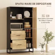 HOMCOM Bufet Modern de Bucătărie cu 2 Sertare, 2 Rafturi și un Dulap, 88x35x160 cm, Lemn și Negru 
