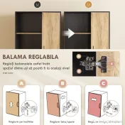 HOMCOM Bufet Modern de Bucătărie cu 2 Sertare, 2 Rafturi și un Dulap, 88x35x160 cm, Lemn și Negru 