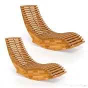 Outsunny Set de 2 Balansoare de Exterior, Șezlonguri Pliabile Ergonomice din Lemn de Acacia, Natural. 
