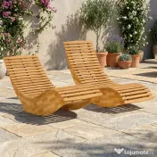 Outsunny Set de 2 Balansoare de Exterior, Șezlonguri Pliabile Ergonomice din Lemn de Acacia, Natural. 