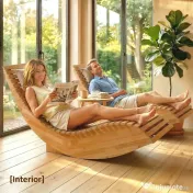 Outsunny Set de 2 Balansoare de Exterior, Șezlonguri Pliabile Ergonomice din Lemn de Acacia, Natural. 