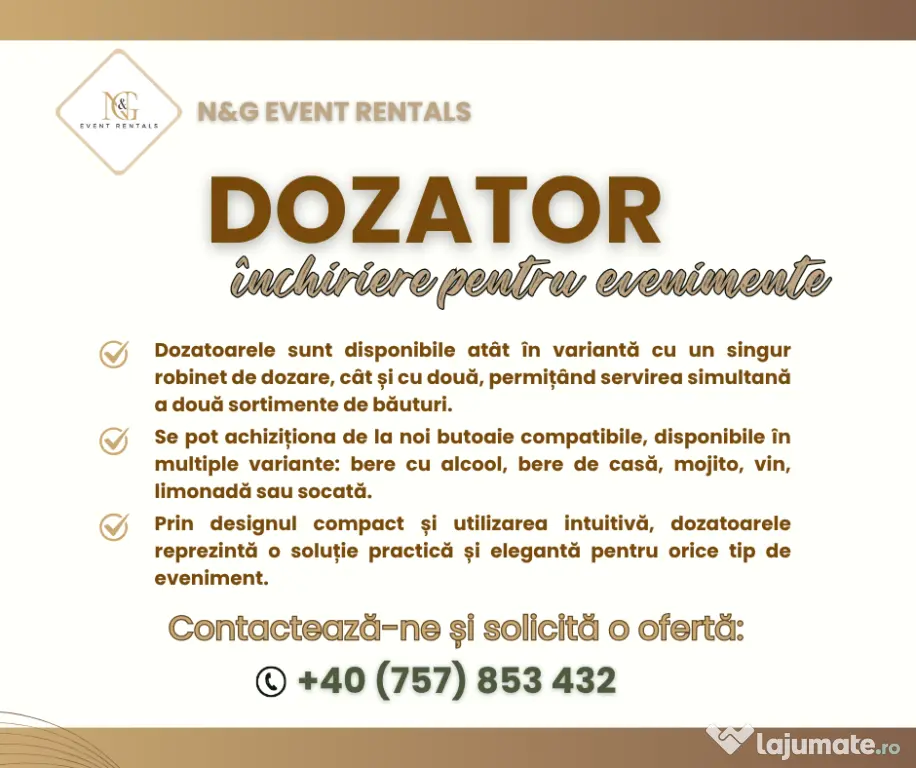 Dozator de bere închiriere nunți/botezuri/petreceri/corporate/festivaluri