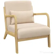 HOMCOM Fotoliu din Catifea cu Structură din Lemn, Tapițerie cu Arcuri în S și Pernă, 61x78x76 cm, Bej