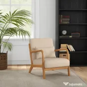 HOMCOM Fotoliu din Catifea cu Structură din Lemn, Tapițerie cu Arcuri în S și Pernă, 61x78x76 cm, Bej