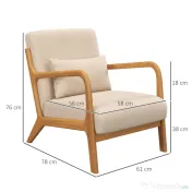 HOMCOM Fotoliu din Catifea cu Structură din Lemn, Tapițerie cu Arcuri în S și Pernă, 61x78x76 cm, Bej