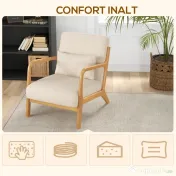 HOMCOM Fotoliu din Catifea cu Structură din Lemn, Tapițerie cu Arcuri în S și Pernă, 61x78x76 cm, Bej