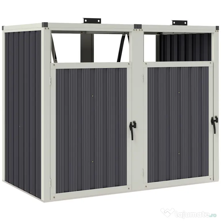 Outsunny Acoperitor pentru Tomberoane de Exterior cu 2 Compartimente, Capac Rabatabil 180°, din Oțel Galvanizat, pentru Grădină sau Patio, 146x81x122 cm, Gri Închis