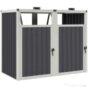 Outsunny Acoperitor pentru Tomberoane de Exterior cu 2 Compartimente, Capac Rabatabil 180°, din Oțel Galvanizat, pentru Grădină sau Patio, 146x81x122 cm, Gri Închis