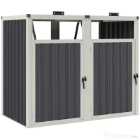 Outsunny Acoperitor pentru Tomberoane de Exterior cu 2 Compartimente, Capac Rabatabil 180°, din Oțel Galvanizat, pentru Grădină sau Patio, 146x81x122 cm, Gri Închis 